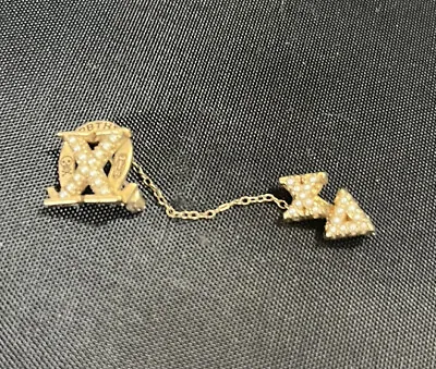 $300 • Buy Vintage 1995 Chi Omega Pin, 14k Yellow Gold With Seed Pearls, With Chapter Pin