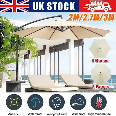 2m 2.7m 3m Replacement Fabric Garden Parasol Canopy Cover For 6 8 Arm Umbrella • £17.98