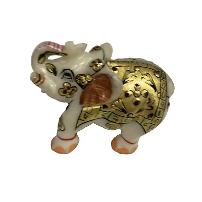 Marble Gold Handmade Hand Painted Elephant Figure Sculpture Lucky 3  X 4  • $5