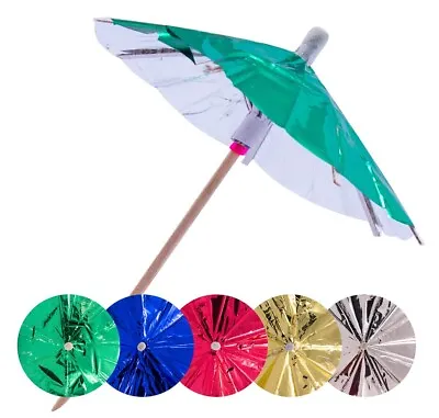 40 Cocktail Party Drinks Umbrellas Metallic Sticks Decorations Tiki Retro Foil • £4.99