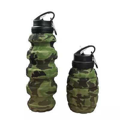 Collapsible Travel Water Bottle18oz Reuseable BPA Free Silicone Foldable Grey • £10.99