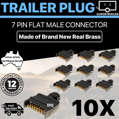 $39.95 • Buy 10X Black 7 Pin Flat Plug Male CONNECTOR Caravan Trailer Adapter Boat Quick Fit