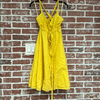 Moth Anthropologie Yellow Criss Cross Straps Tie Waist Cotton Sundress Size 6 • $35