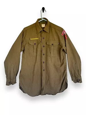 VTG 50s Boy Scouts Of America BSA Shirt Olive Green Pennsylvania Wool Mens M/L • $44.95