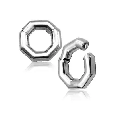 PAIR 2g 6mm OCTAGON HOOPS HINGED MAGNET WHITE BRASS EAR WEIGHTS PLUGS GAUGE • $32.99