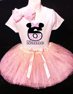  MINNIE MOUSE **With NAME** 6th Sixth 6 Birthday Pink Tutu Dress Fast Shipping  • $17.50