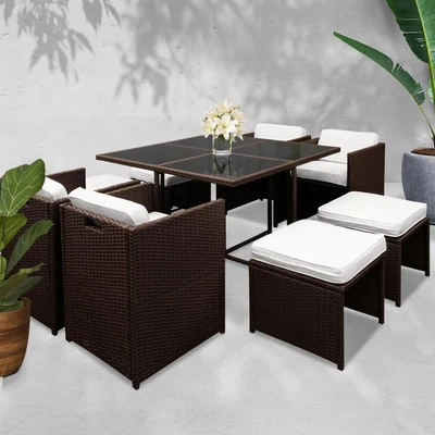 $729.98 • Buy Gardeon Outdoor Dining Set Patio Furniture Wicker Chairs Table Garden Brown 9PCS
