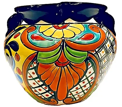 Large Festive 13  Hand Crafted Mexican Talavera Pottery Bean Pot Planter • $99