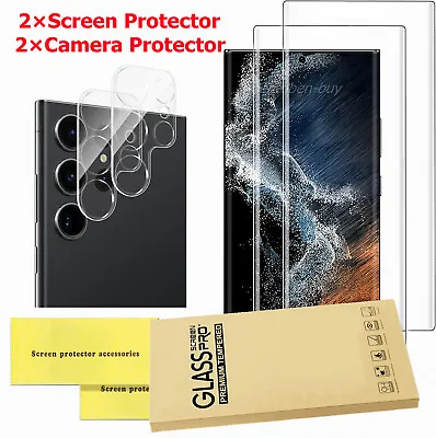 4 Pack For Samsung Galaxy S22 S23 Ultra Tempered Glass Screen + Camera Protector • $11.39