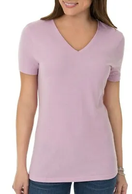 $3.59 • Buy Time & TRU Tee Shirt-Womens M (8/10) Short Sleeve V Neck, Soft Lavender T Shirt