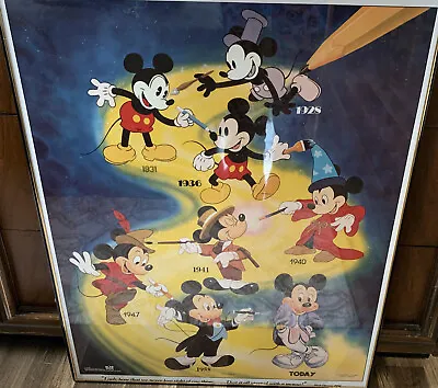 Vintage Very RARE DISNEY MICKEY Mouse 1928 - TODAY Framed Poster ART 28x22” • $199.99