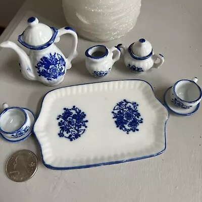 Vintage Miniature 10-piece Tea Set Ceramic Blue And White Made In Thailand • $5