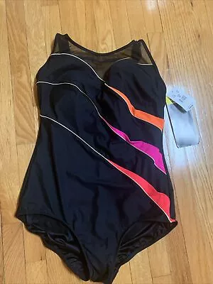 VTG 90s New Old Stock W/tags Longitude One Piece Bathing Swim Suit 22W  Black • $40