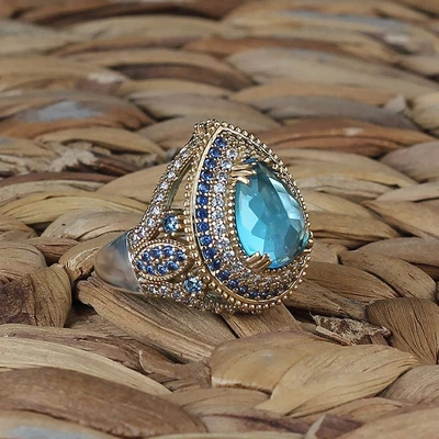 $40 • Buy 925K Sterling Silver Handmade Turkish Jewelry Aquamarine Authentic Lady Ring   