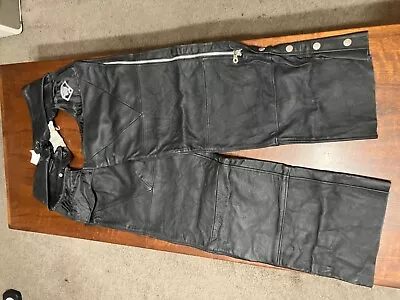 Diamond Plate Buffalo Leather Motorcycle Chaps With Zippers And Buttons LARGE • $50