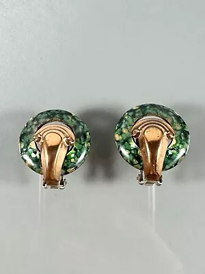 MATISSE Copper Tone Vintage Blue Green & Yellow Enamel Clip On Earrings • $9.99