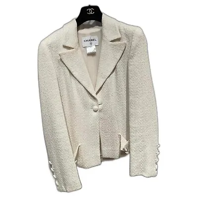 Chanel 09p Tweed Cc Logo Button  Blazer Jacket Fr46 Us14 • £1766.93