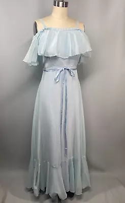 Vintage Dress JUNIOR SIZE 3/4 XS XXS Blue Sheer JCPENNEY Maxi 70's Bridesmaid • $39