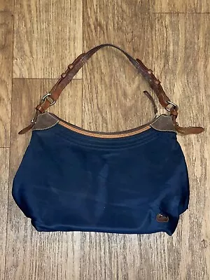 Dooney And Bourke Nylon Erica Shoulder Hobo Bag Leather Navy Blue Pink Inside • $43.19