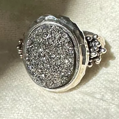 Michael Dawkins Sterling Granulation Bezel Set Drusy Quartz Ring Size 5 • $30