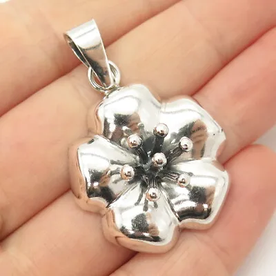 925 Sterling Silver Vintage Mexico Hollow Floral Pendant • $79.95