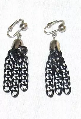 Sarah Coventry Bewitchery Black Chain Tassel Clip Earrings • $12