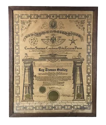 Antique Framed 32nd Degree Freemason Certificate 1919  20 X 25  Original Glass • $299.99