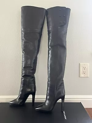 Saint Laurent YSL Black Jane Over The Knee Thigh High Boots 37 • $895