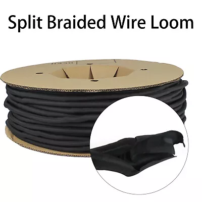 Black Braided Split Cable Hose Sleeve Wire Loom Tube Pipe SelfClosing Protection • $21.84