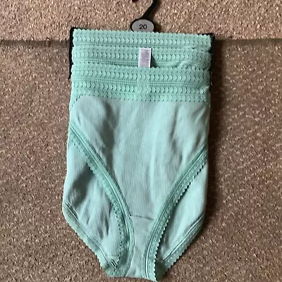 Marks And Spencer Sea Green 3 Part Cotton Set Full Brief With Stretch Size 20 • £7.50