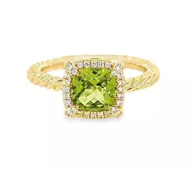 David Yurman Petite Chatelaine Pavé Bezel Ring 18K YG Peridot & Diamonds Size 6 • $1250