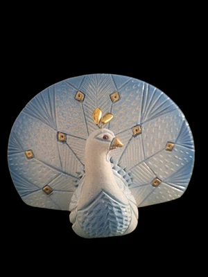 $22.99 • Buy Vintage MCM Hand Painted Ceramic Peacock Blue White Gold  3.5 X4.5 
