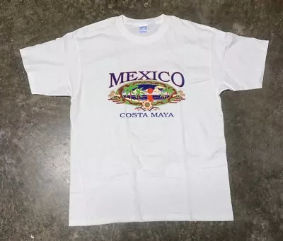 Mexico T Shirt Men Large White Costa Maya Beach Tropical Graphic 90s Vintage Tee • $12.99