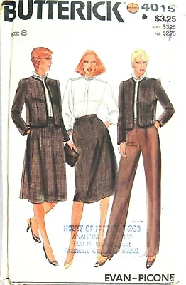 Vintage Butterick Designer Pattern 4015 Classic Jacket Top Skirt Pants Size 8 • $7.99