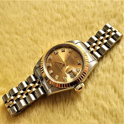 $4200 • Buy Rolex Oyster Perpetual Datejust 18K Diamond Markers Champagne Dial - 26 Mm