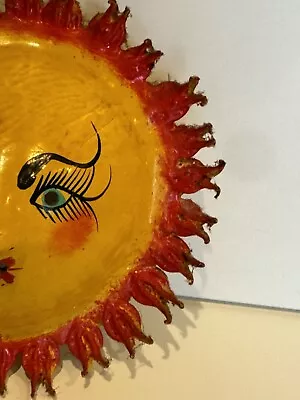 Handmade Mexican Sun Coconut Shell And Clay Art Wall Hanging Mask And Decor • $12.99