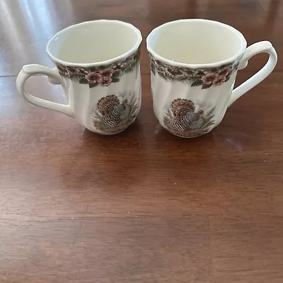 Lot Of 2 Queens Myott Factory Thanksgiving Mug Turkey Multicolor Floral Border  • $14