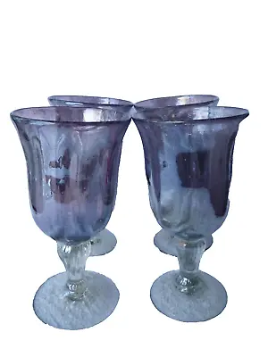 MARIPOSA Hand Blown Purple Swirl Wine Water Goblets Air Bubbles SET OF 4 • $39.94