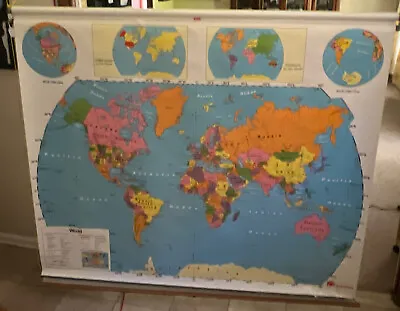 Vintage 1994 /1995 Nystrom World United States School Pull Down Map 65” X 60” #2 • $161.49