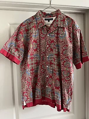 Tommy Hilfiger Camp Paisley Cotton Hawaiian Shirt Men's L Large Red VINTAGE • $24.97