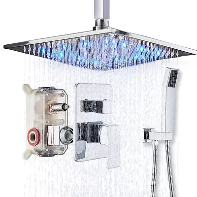 Luxury Ceiling Mount Shower Faucet Set LED Rain Shower Head Combo Mixer Valve • $85