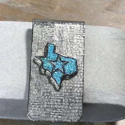 Used State Of Texas Silver Tone Turquoise Chip Money Clip • $14.95