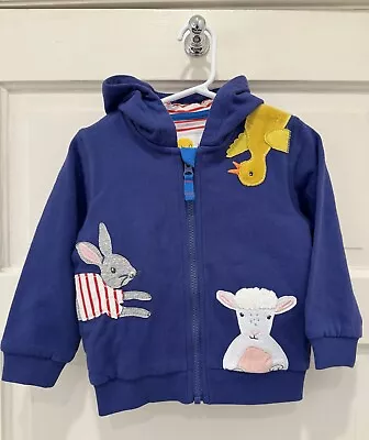 Baby Mini Boden Appliqué Animals Size 12-18 M Hooded Zip Up Sweatshirt  Blue • $14