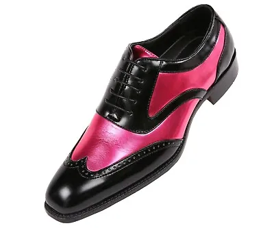 Bolano Men's Shiny Two Tone Wingtip Tuxedo Dress Shoes Designer Lace Up Oxfords • $79.99
