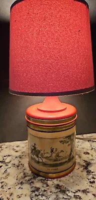 Vtg Rare Tin Can Metal Tole Lamp W/ Horse Scene  LA Course - Velvet Shade 12   • $35