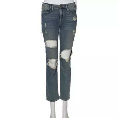 FRAME Le High Straight Leg Jeans Le Debs Destressed Holes Destroyed Ripped 26 • $39