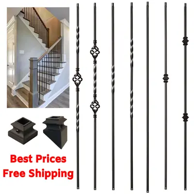 Iron Stair Balusters - Metal Stair Spindles - Satin Black Hollow Wrought Iron  • $3.89