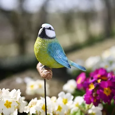 Stake Ornament Blue Tit Bird Perched On Branch Garden Hand Painted • £16.95