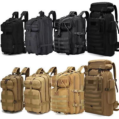 30 40 50 100L Tactical Military Backpack Hiking Camping Army Molle Rucksack Bag • £20.99