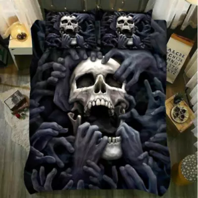 3D Skull Skeleton Bedding Boy Men Doona Cover Single Double Queen King Gift Idea • $76.48